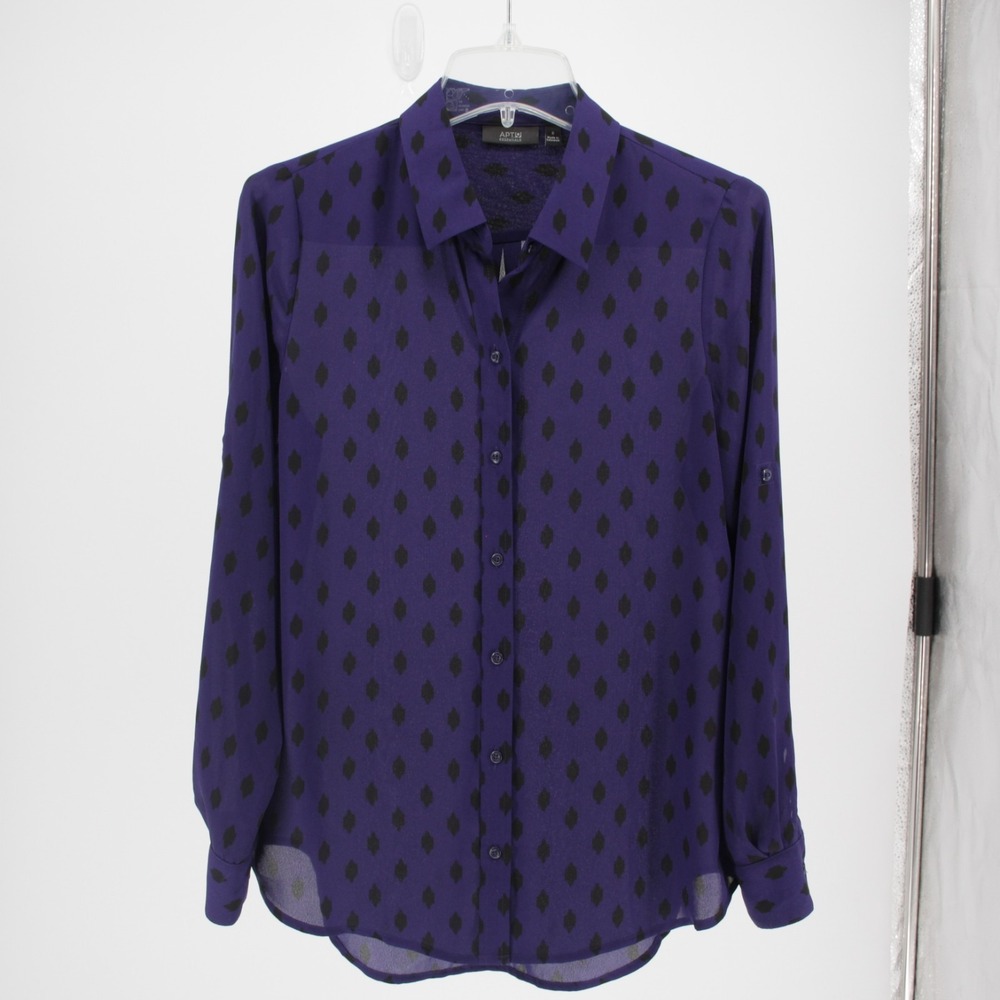 Apt. 9 Women's Purple Black Geometric Button Front Blouse‎ Size S